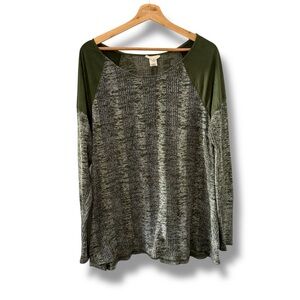 Tru Self Suede Shoulder Earthy Green Knit Tunic Sweater